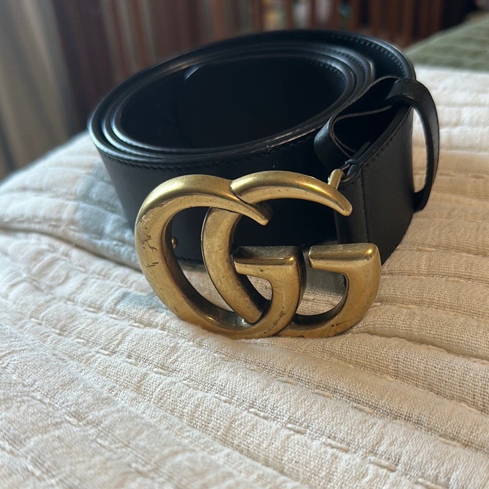 Gucci Black Leather Belt with Gold Buckle